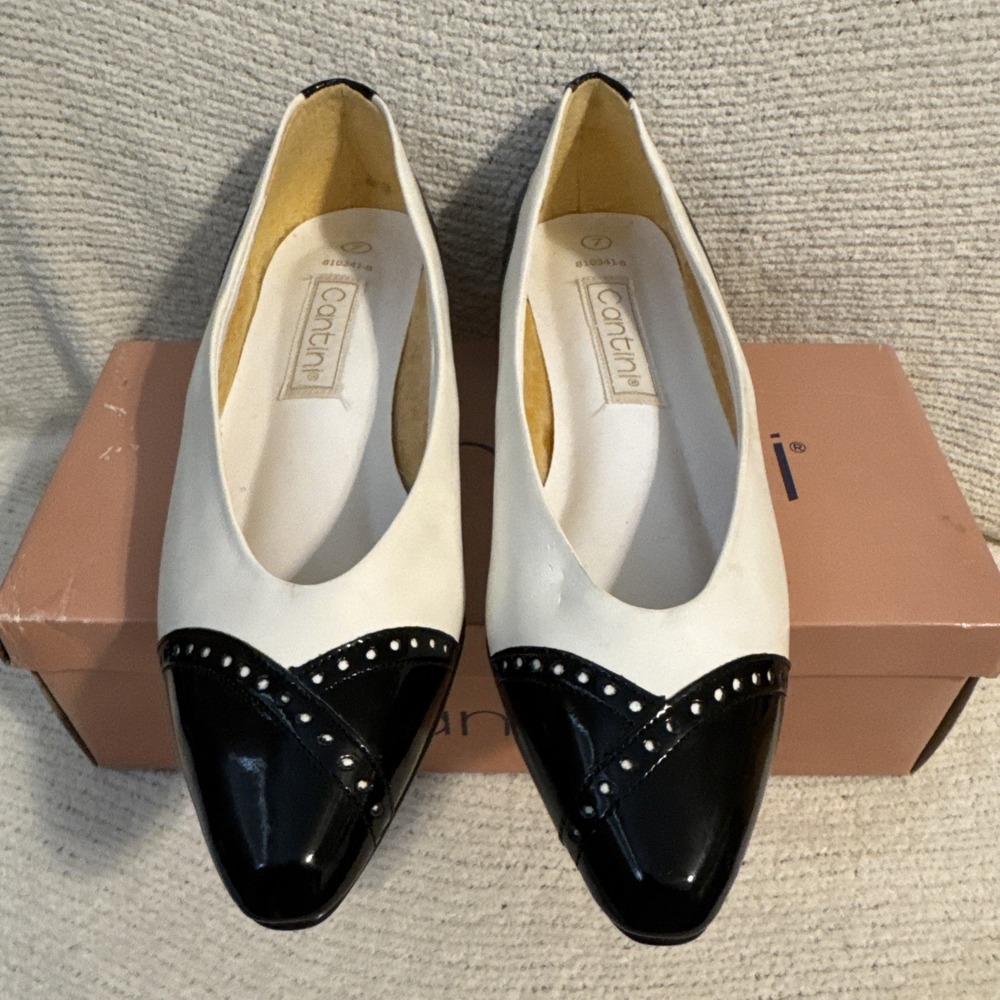 VTG Barrett Cantini Women's Shoes 6.5 Black White Patent Two Tone Low Heel Pumps